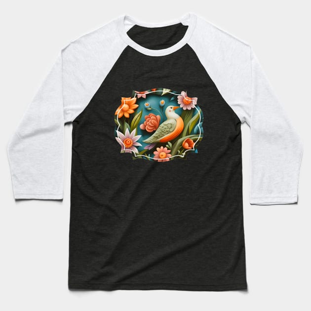 Bird floral mural Baseball T-Shirt by Charmycraft